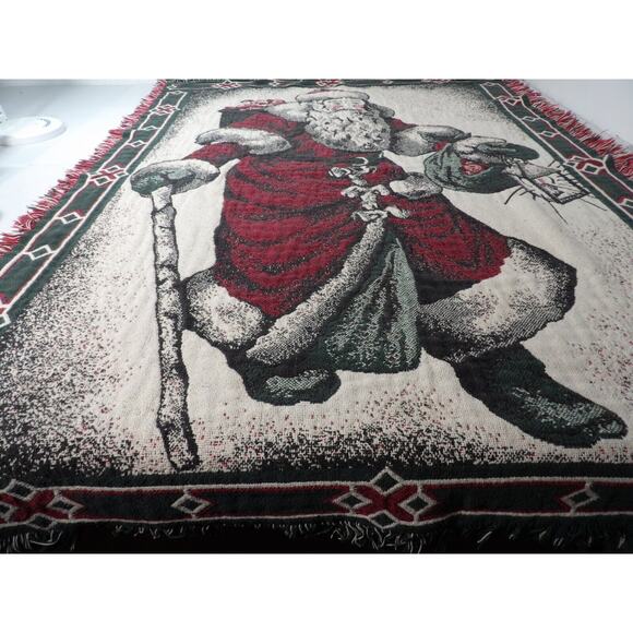 Tapestry Throw Blanket Christmas Santa Claus Red Green Holiday - Picture 5 of 9